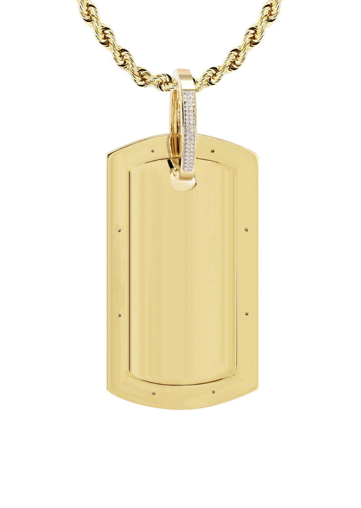 10K Yellow Gold Diamond Dog Tag Picture Pendant & Rope Chain | Appx. 20 Grams MANUFACTURER 1 