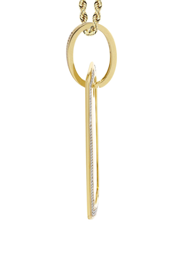 10K Yellow Gold Diamond Dog Tag Picture Pendant & Rope Chain | Appx. 20 Grams MANUFACTURER 1 