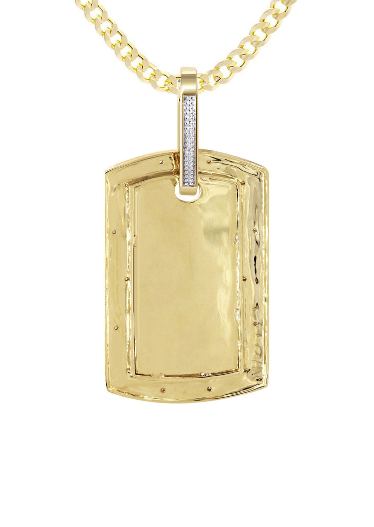 10K Yellow Gold Diamond Dog Tag Picture Pendant & Cuban Chain | Appx. 24 Grams MANUFACTURER 1 
