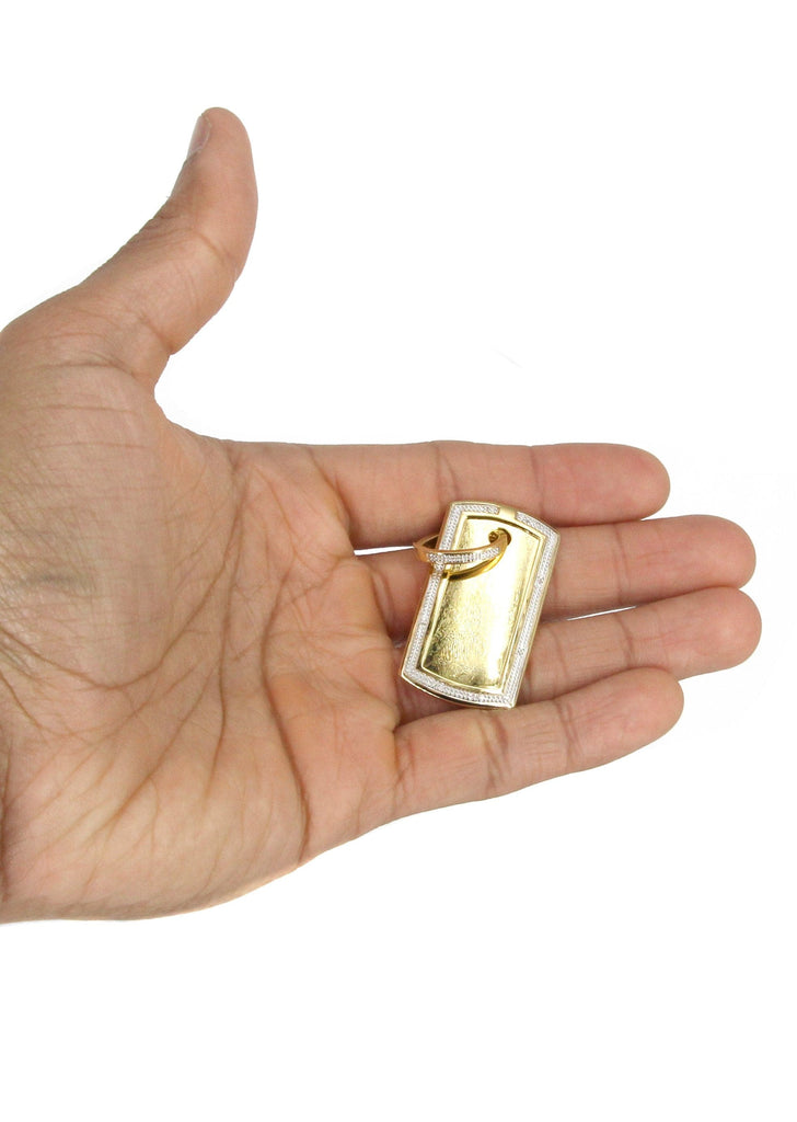 10K Yellow Gold Diamond Dog Tag Picture Pendant & Cuban Chain | Appx. 24 Grams MANUFACTURER 1 