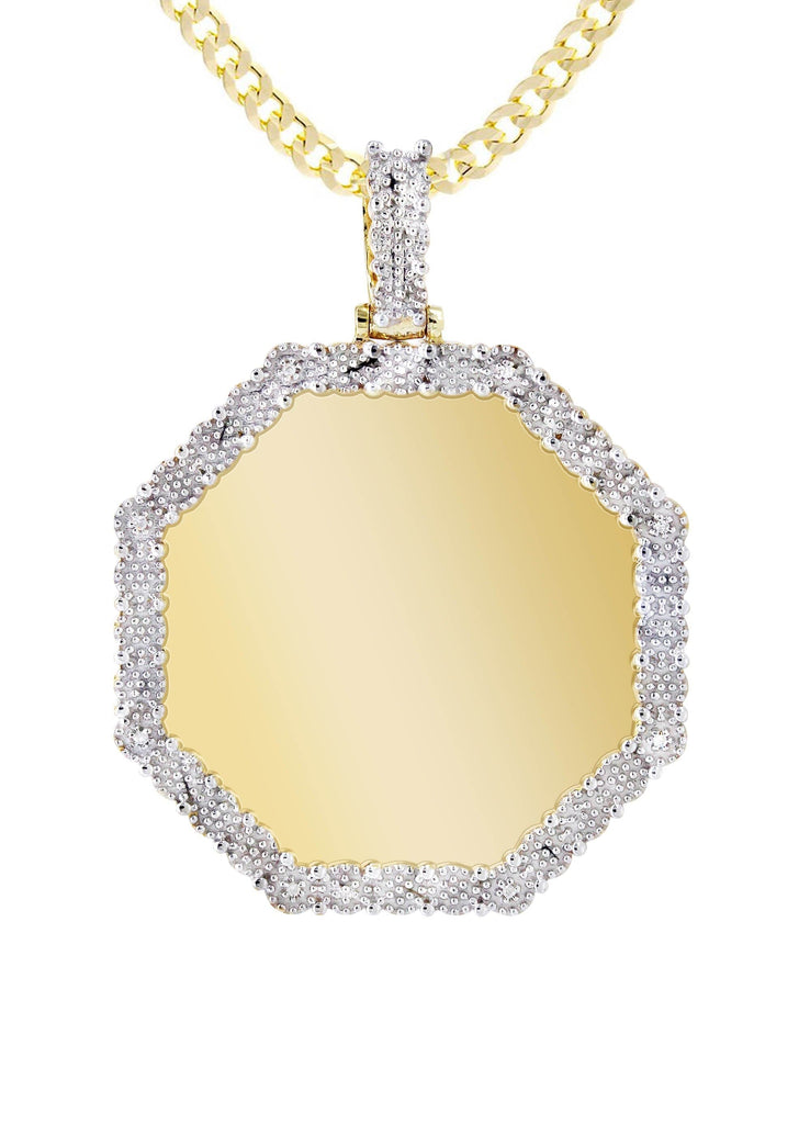 10K Yellow Gold Diamond Octagon Picture Pendant & Cuban Chain | Appx. 22 Grams MANUFACTURER 1 