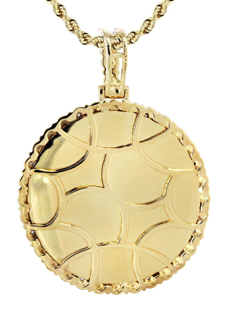 10K Yellow Gold Diamond Round Picture Pendant & Rope Chain | Appx. 19 Grams MANUFACTURER 1 