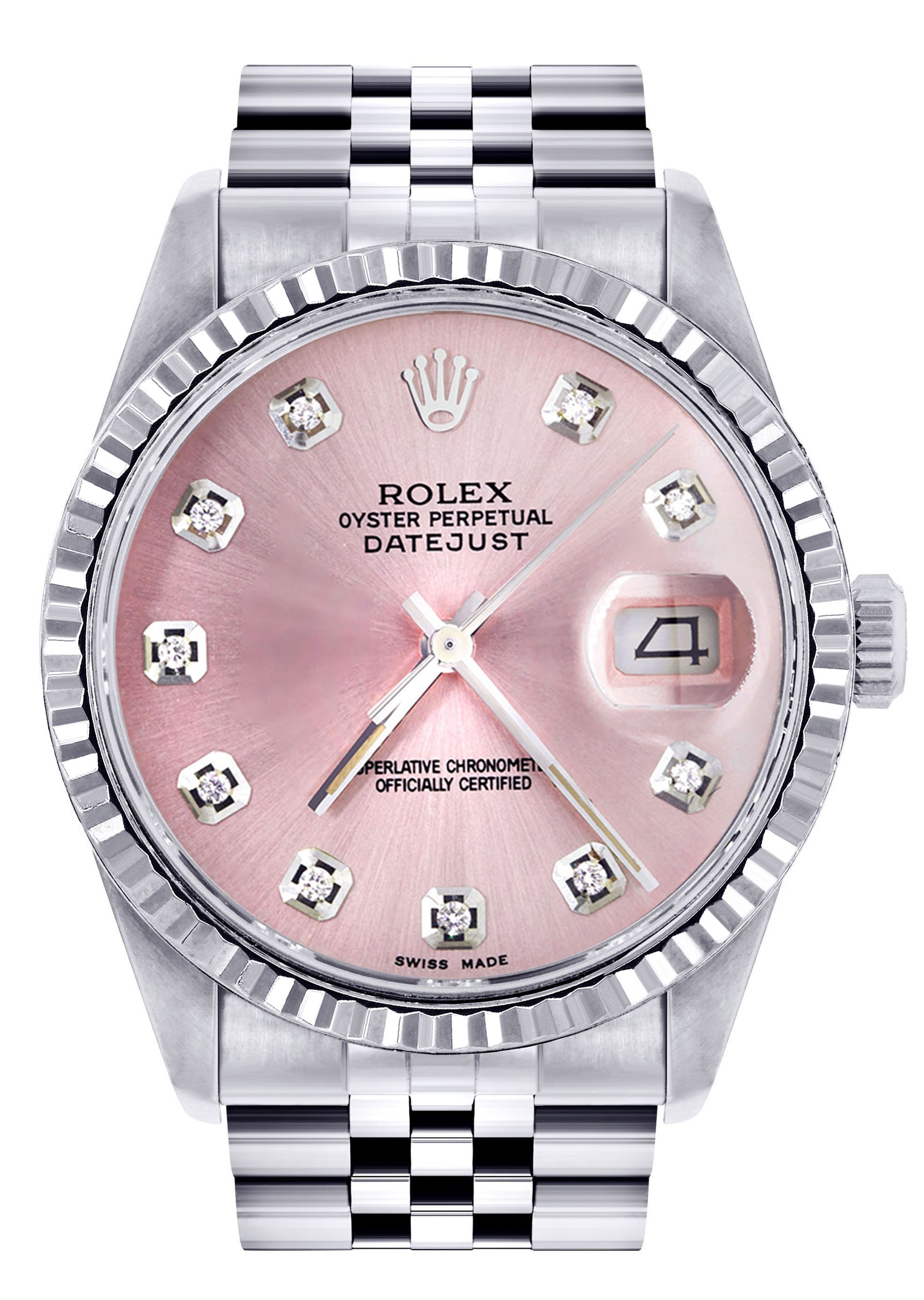 Womens Rolex Datejust Watch 16200 Fluted Bezel 36Mm Pink Dial