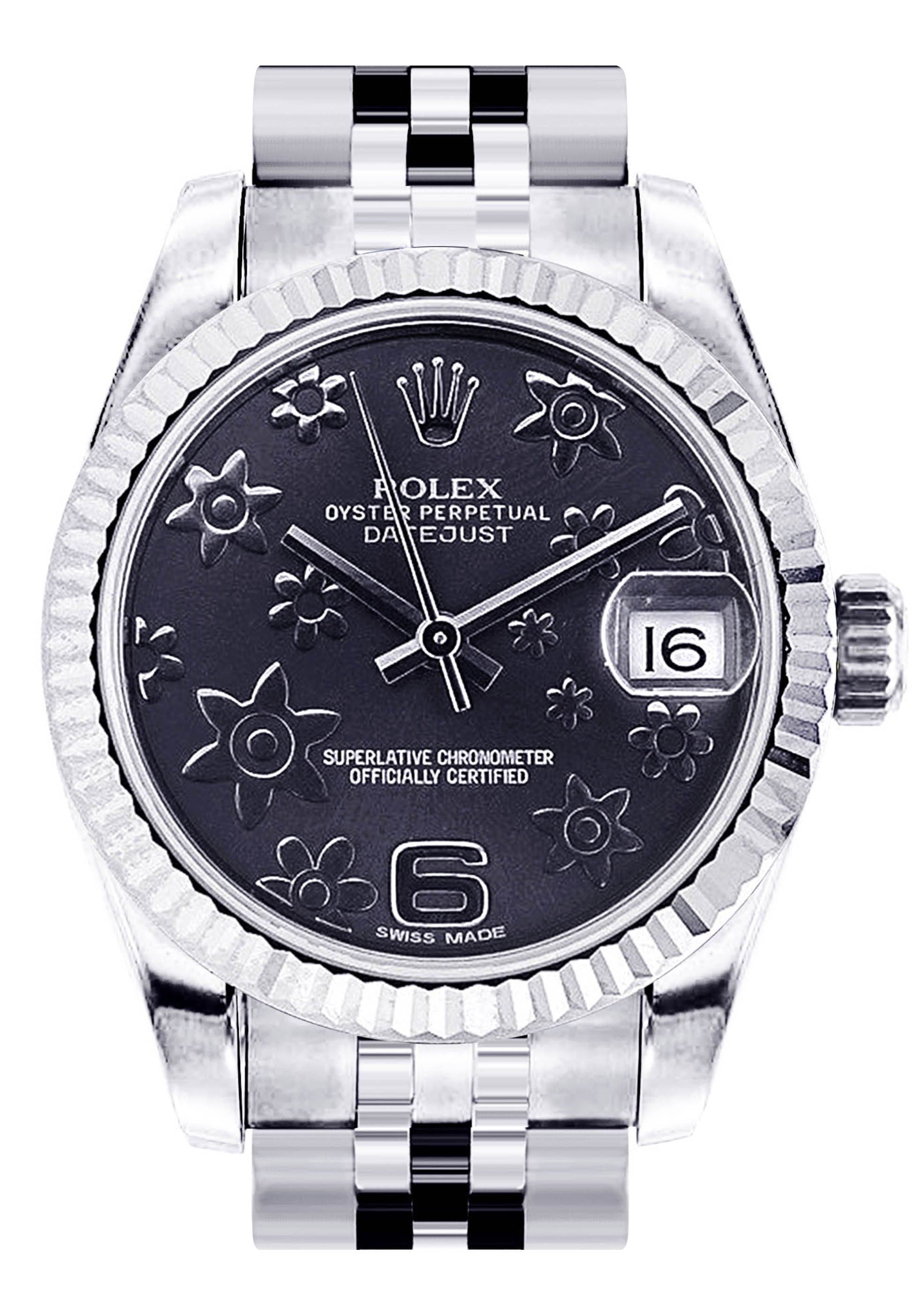 Rolex Ladies Silver-Tone Dial with Black Cord and Diamond Accents Rolex 36mm Datejust Factory Black Diamond Dial with Custom  main image 2