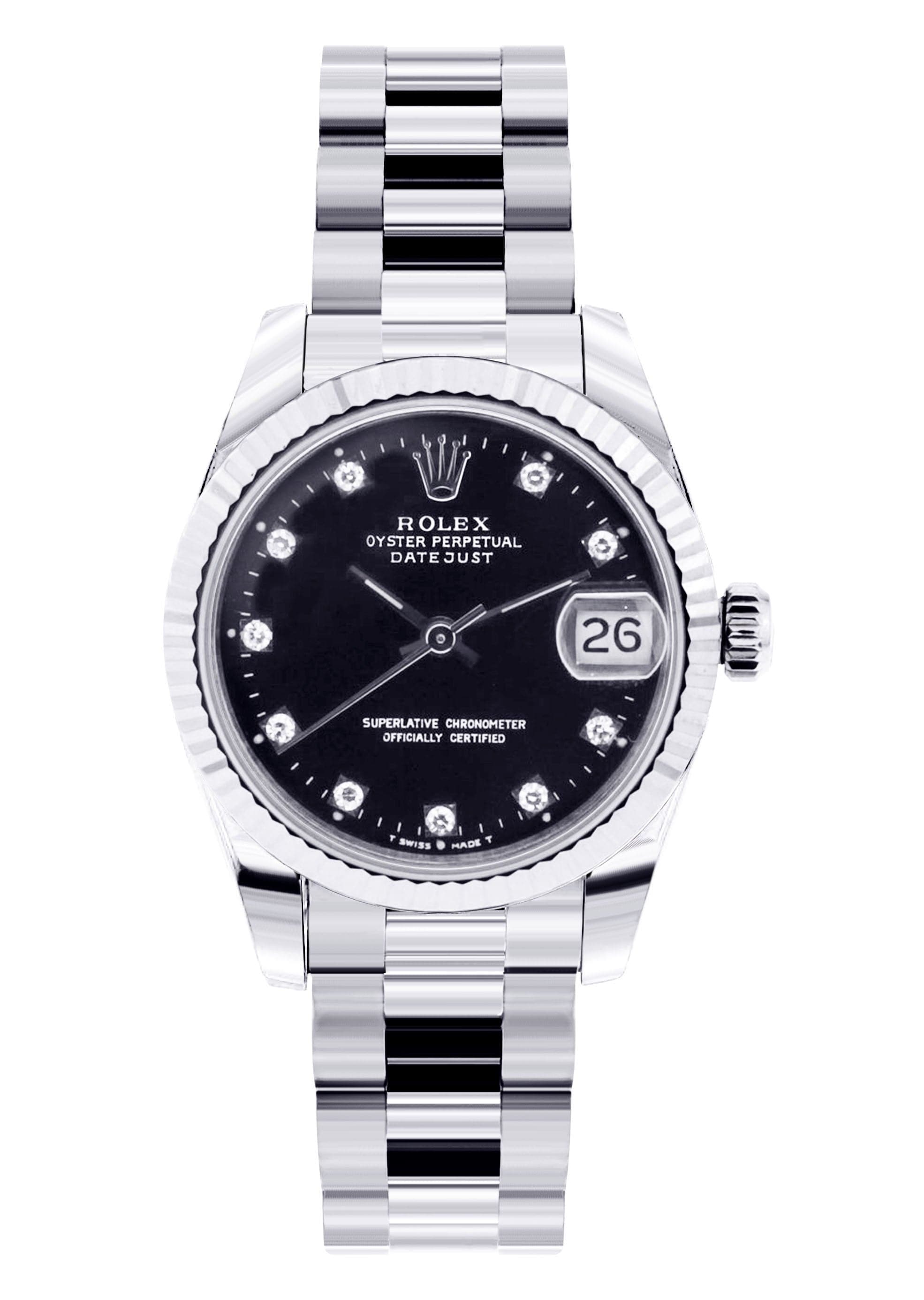 NEW Rolex 34mm Black Face Diamond Ladies Watch Rolex Date 34mm Ladies Black Diamond Dial Oyster Steel Watch  main image 3