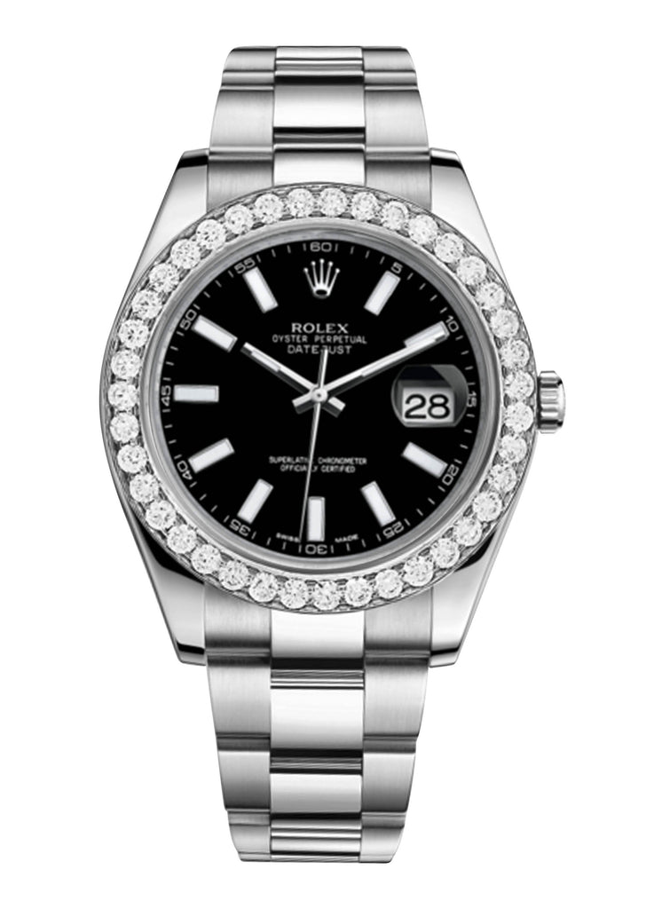 Rolex Datejust Ii Black Dial - Index Hour Markers With 5 Carats Of Diamonds WATCHES FROST NYC 