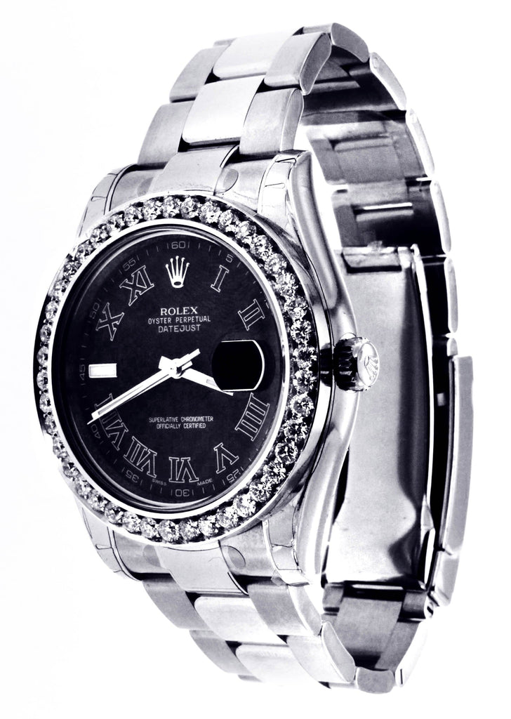 Diamond Rolex Datejust 2 | Stainless Steel | Black Roman Numeral Dial | 41 MM Mens Watch FrostNYC 