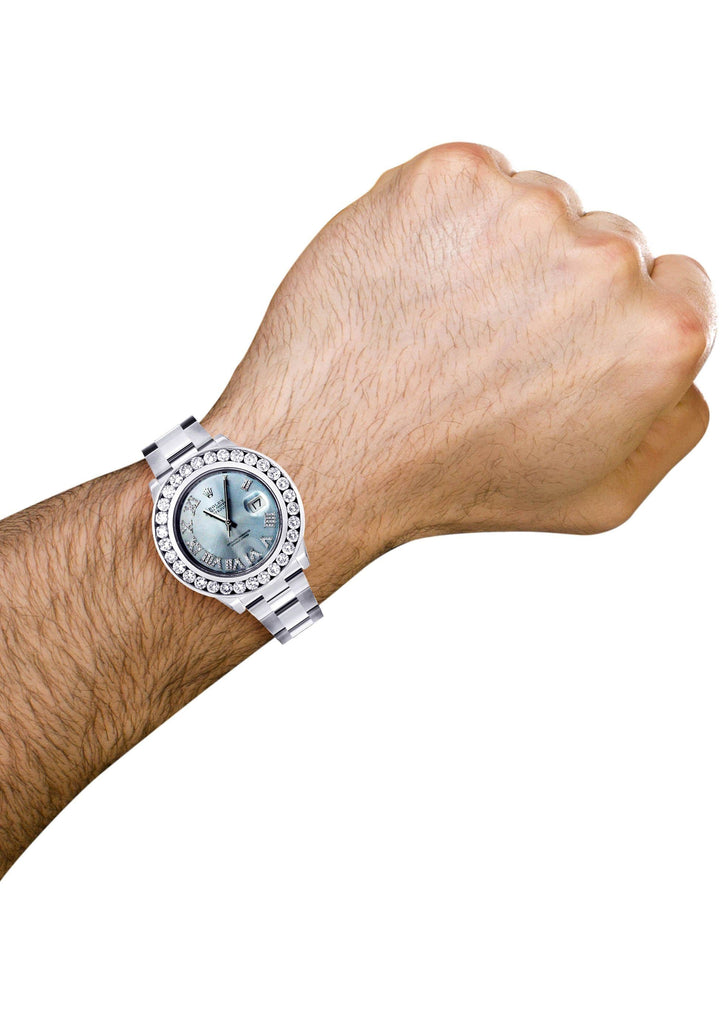 Diamond Rolex Datejust 2 | Stainless Steel | Custom Blue Diamond Roman Numeral Dial | 41 MM Mens Watch FrostNYC 
