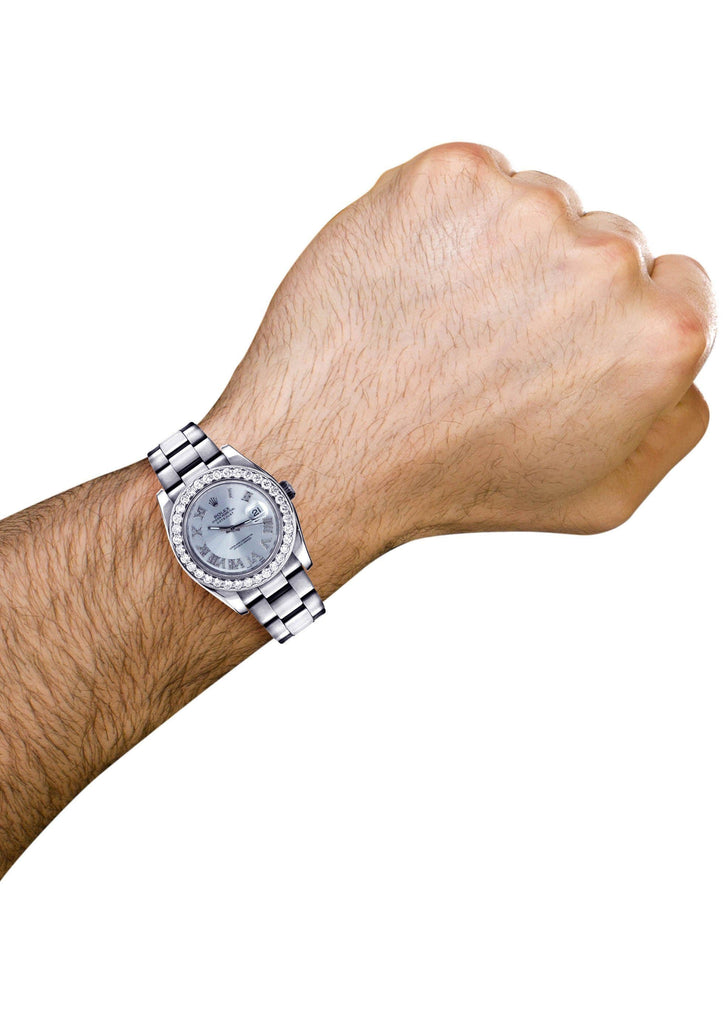 Diamond Rolex Datejust | Stainless Steel | Diamond Silver Roman Numeral Dial | 36 MM Mens Watch FrostNYC 