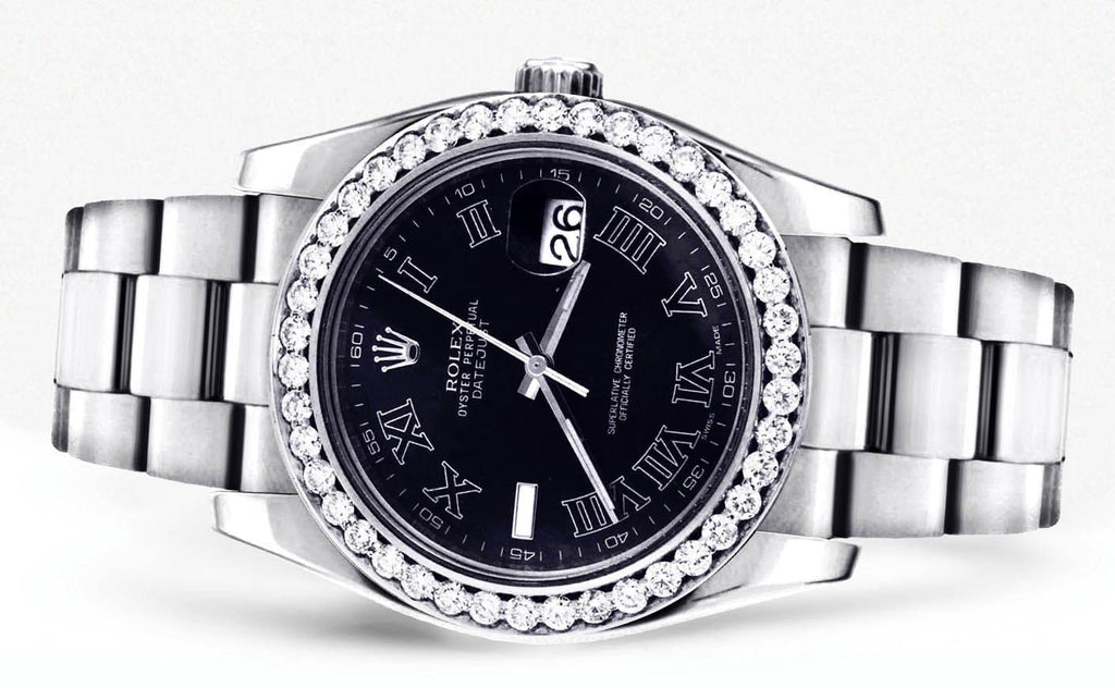 Diamond Rolex Datejust 2 | Stainless Steel | Black Roman Numeral Dial | 41 MM Mens Watch FrostNYC 