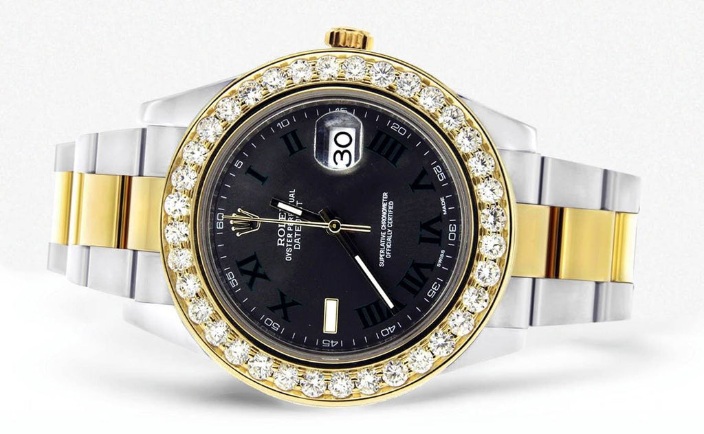 Diamond Rolex Datejust 2 | 18K Yellow Gold & Stainless Steel | Green Slate Dial 41 MM Mens Watch FrostNYC 