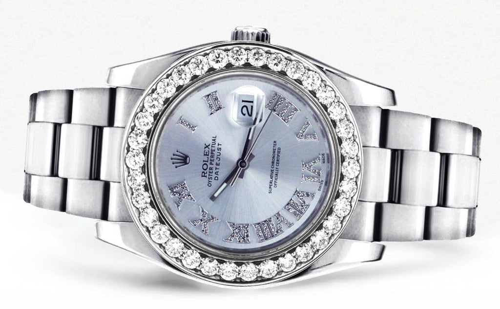 Diamond Rolex Datejust | Stainless Steel | Diamond Silver Roman Numeral Dial | 36 MM Mens Watch FrostNYC 