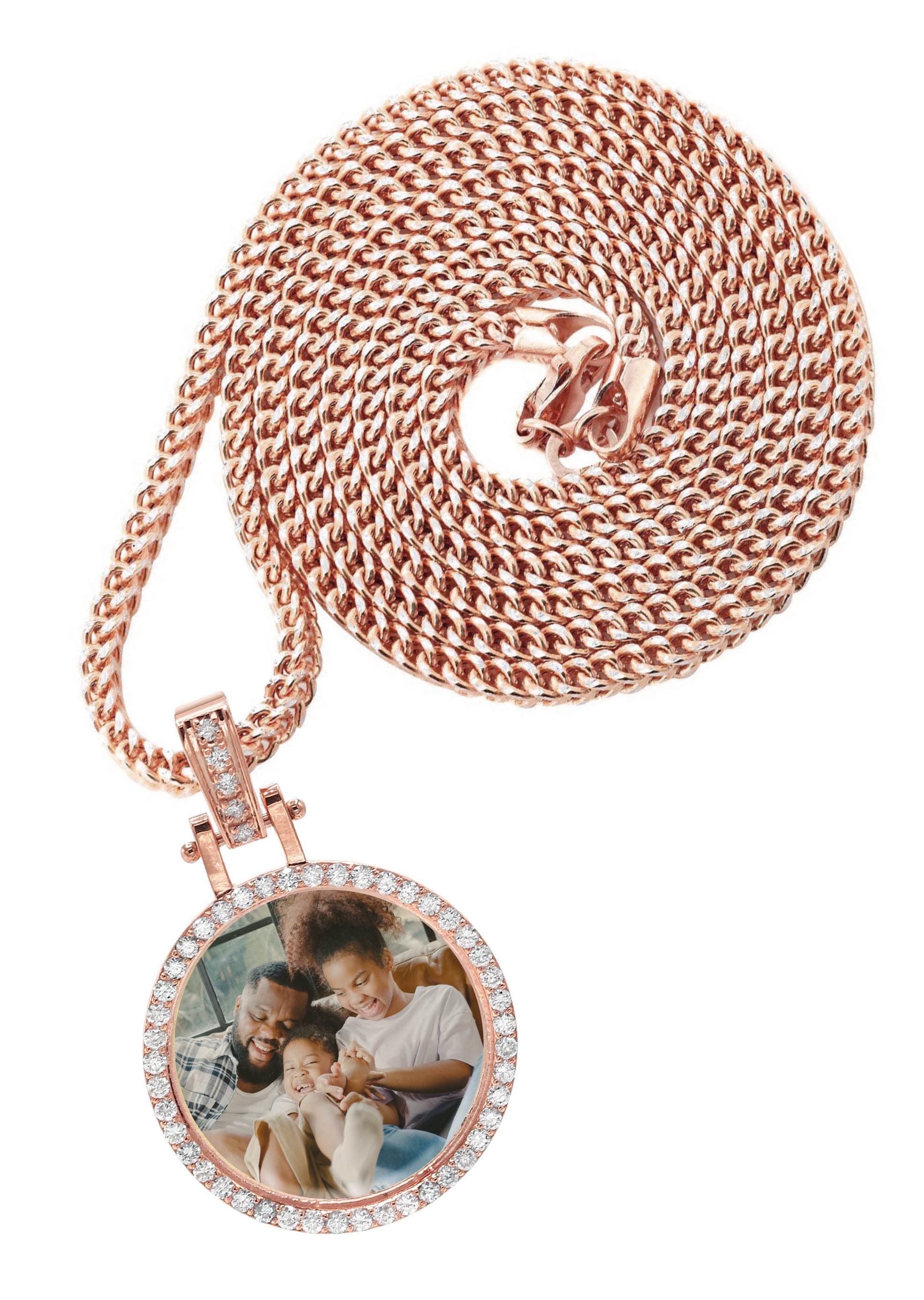 Diamond 10K/14K Rose Gold Small Round Picture Pendant Necklace