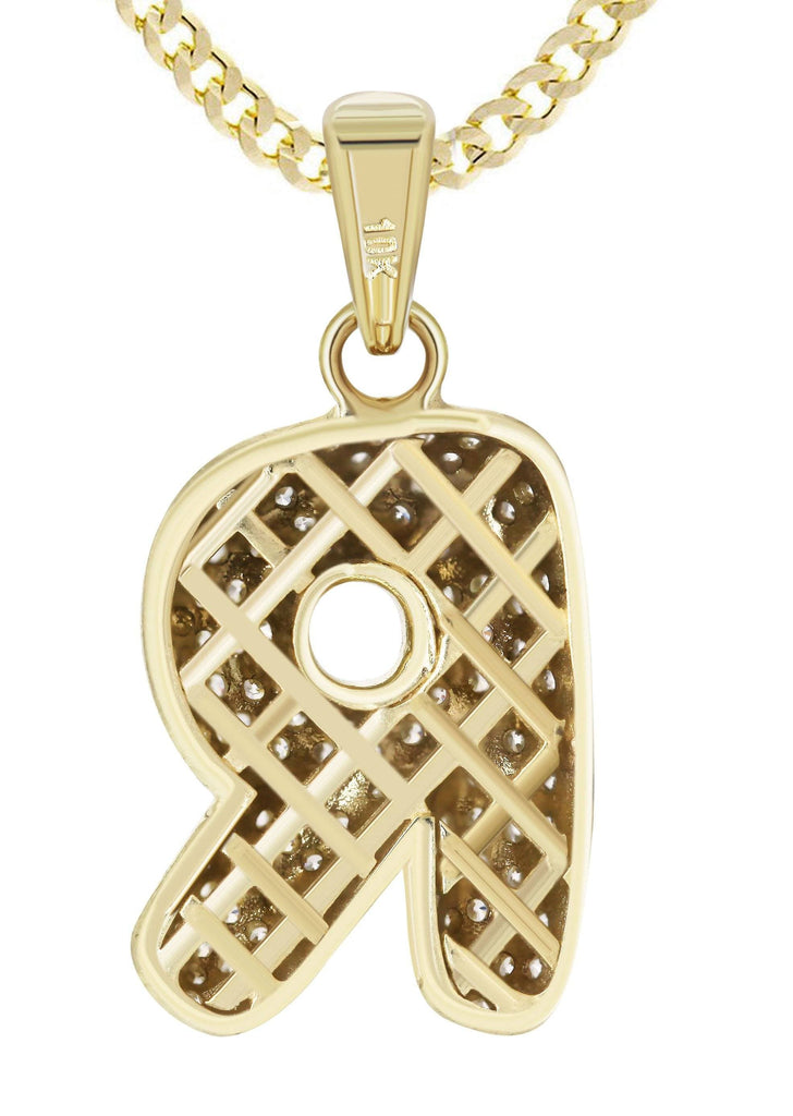 10K Yellow Gold Franco Chain & Bubble Letter "R" Cz Pendant | Appx. 13.6 Grams chain & pendant FrostNYC 