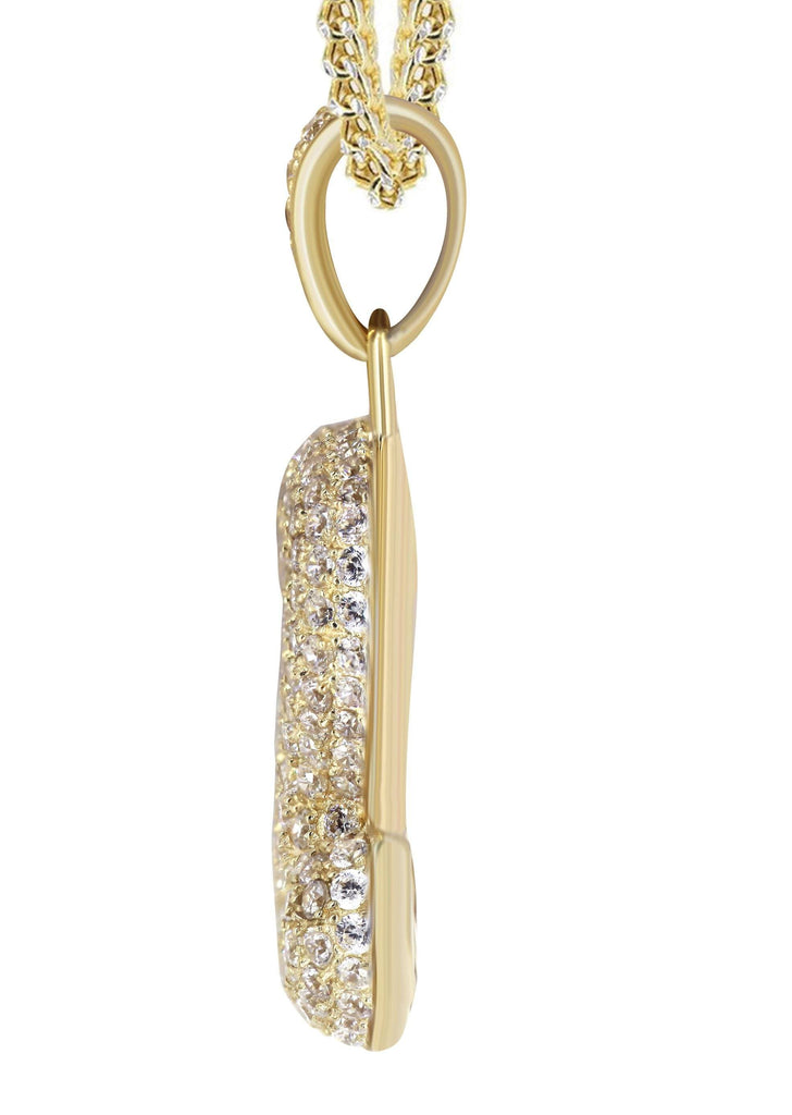 10K Yellow Gold Franco Chain & Bubble Letter "R" Cz Pendant | Appx. 13.6 Grams chain & pendant FrostNYC 