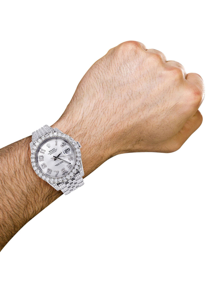 Diamond Iced Out Rolex Datejust 41 | 15.5 Carats Of Diamonds | Custom Silver Diamond Dial | Jubilee Band CUSTOM ROLEX FrostNYC 