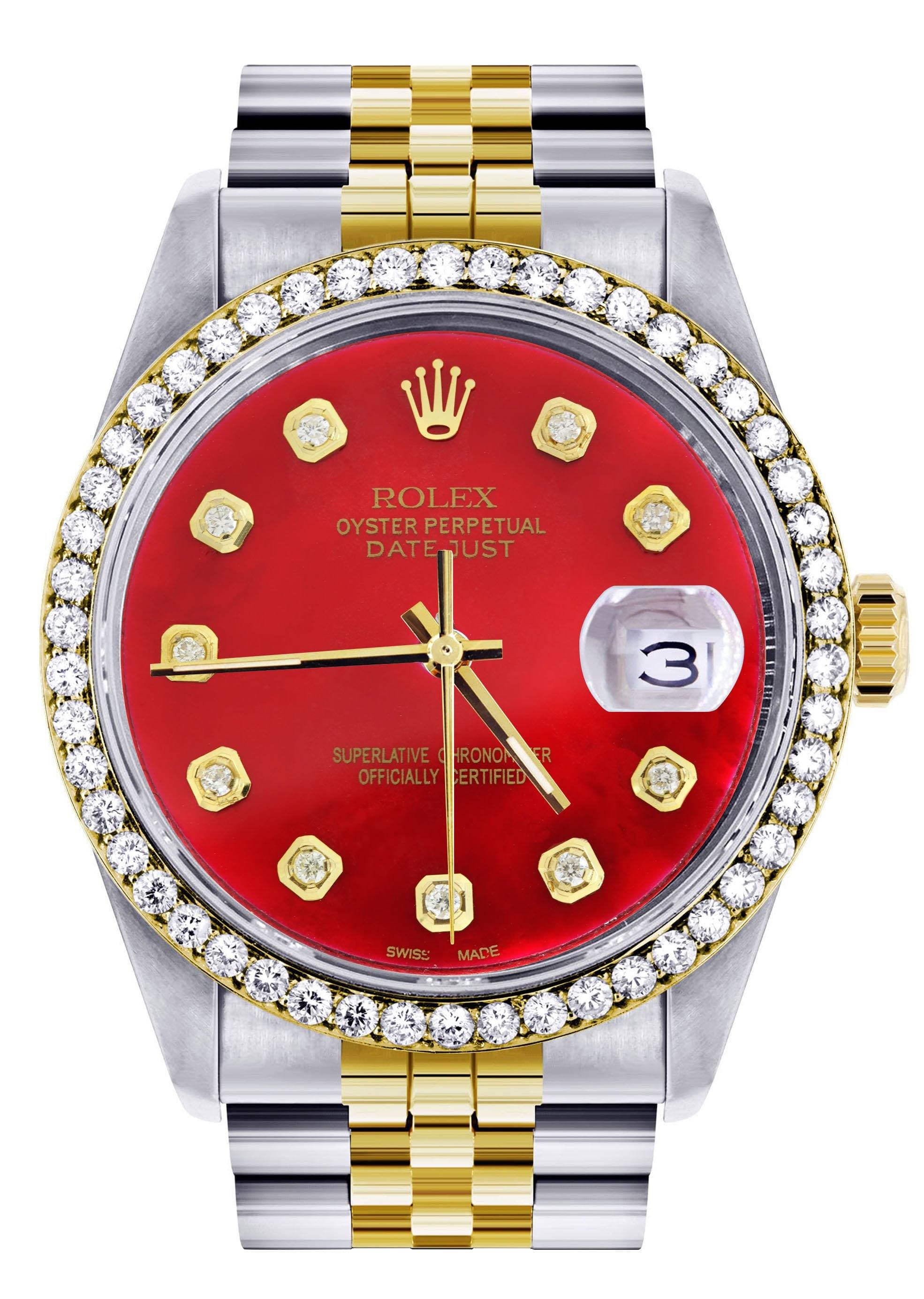 Gold & Steel Rolex Datejust Watch 16233 for Women | 36Mm | Diamond Red