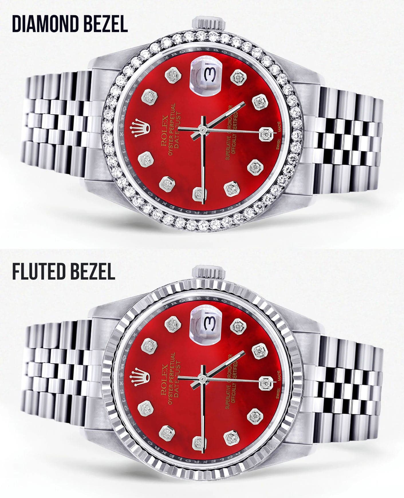 Diamond Mens Rolex Datejust Watch 16200 | 36Mm | Red Diamond Dial | Ju