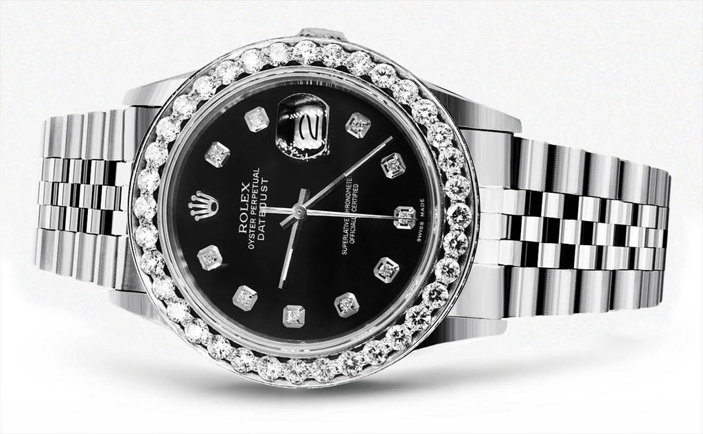 Rolex Datejust 36 MM with 4 Carat Diamond Bezel and Black Diamond Dial WATCHES FrostNYC 