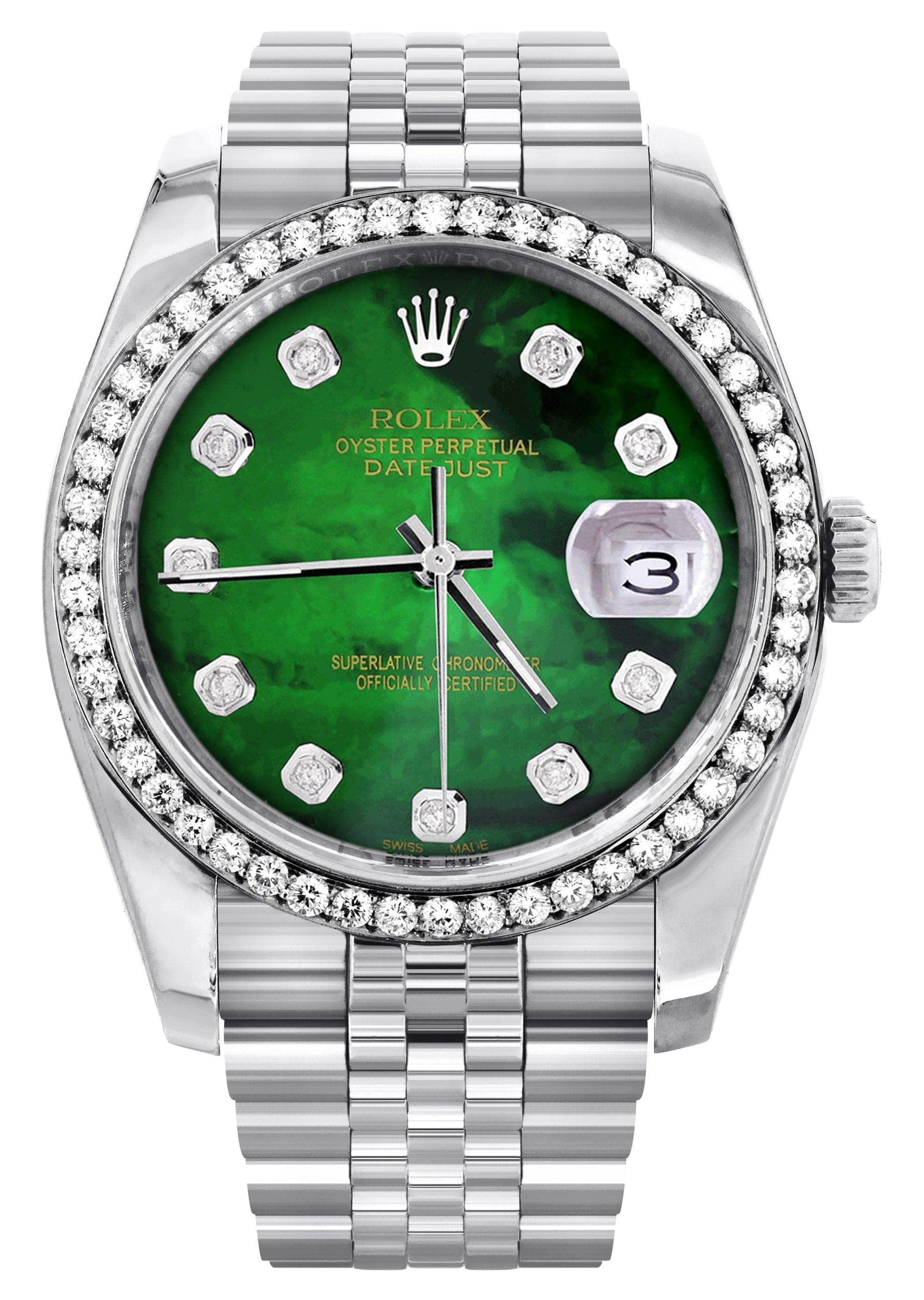116200 | Hidden Clasp | Diamond Rolex Datejust Watch | 36Mm | Green Di