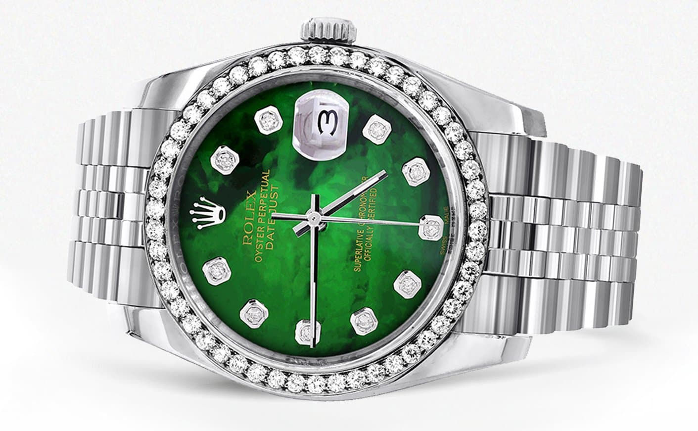 116200 | Hidden Clasp | Diamond Rolex Datejust Watch | 36Mm | Green Di