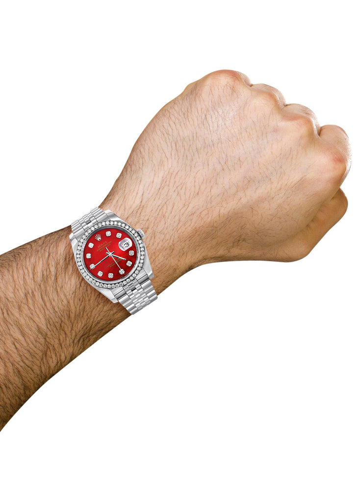 New Style | Hidden Clasp | Diamond Rolex Datejust Watch | 36Mm | Red Diamond Dial | Jubilee Band CUSTOM ROLEX MANUFACTURER 11 