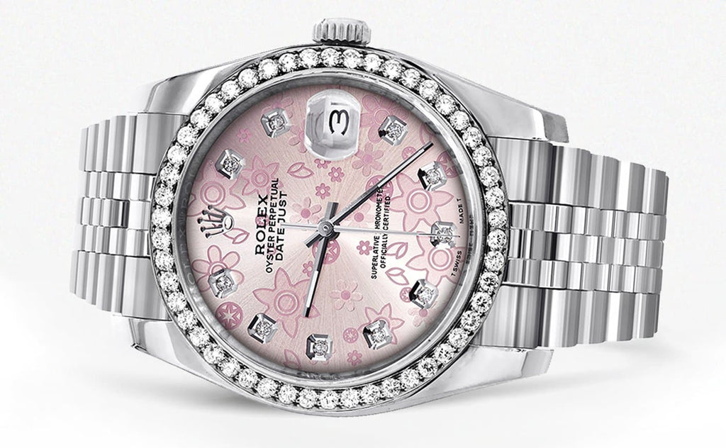 New Style | Hidden Clasp | Diamond Rolex Datejust Watch | 36MM | Pink Flower Diamond Dial | Jubilee Band CUSTOM ROLEX MANUFACTURER 11 