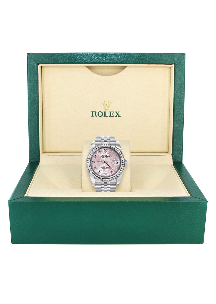 New Style | Hidden Clasp | Diamond Rolex Datejust Watch | 36MM | Pink Flower Diamond Dial | Jubilee Band CUSTOM ROLEX MANUFACTURER 11 