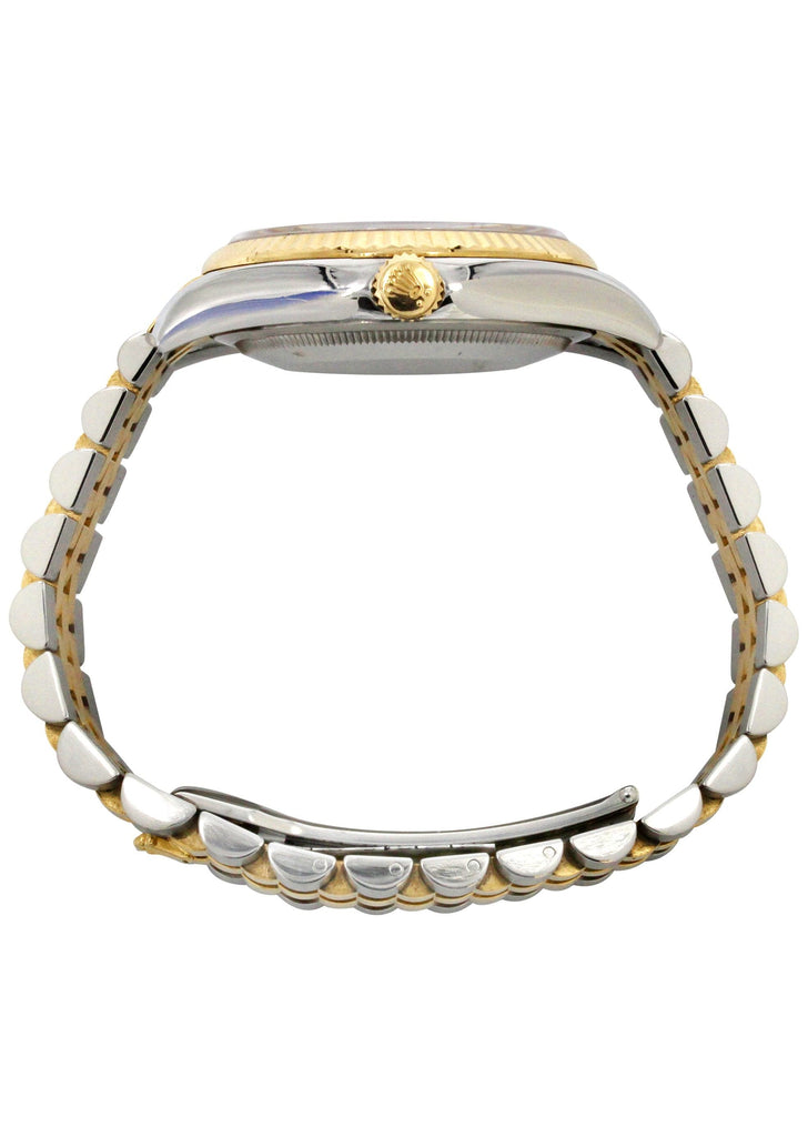 New Style | Hidden Clasp | Diamond Gold Rolex Watch For Men | 36Mm | Custom Red Arabic Full Diamond Dial | Jubilee Band CUSTOM ROLEX MANUFACTURER 11 