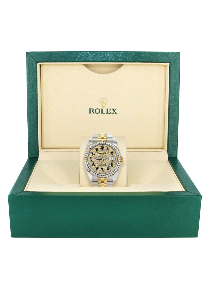 New Style | Hidden Clasp | Diamond Gold Rolex Watch For Men | 36Mm | Black Arabic Full Diamond Dial | Jubilee Band CUSTOM ROLEX MANUFACTURER 11 