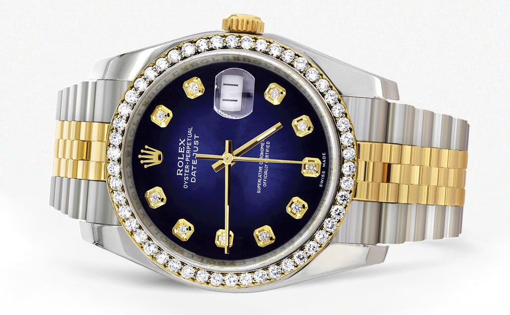 New Style | Hidden Clasp | Diamond Gold Rolex Watch For Men | 36Mm | Blue Dial | Jubilee Band CUSTOM ROLEX MANUFACTURER 11 