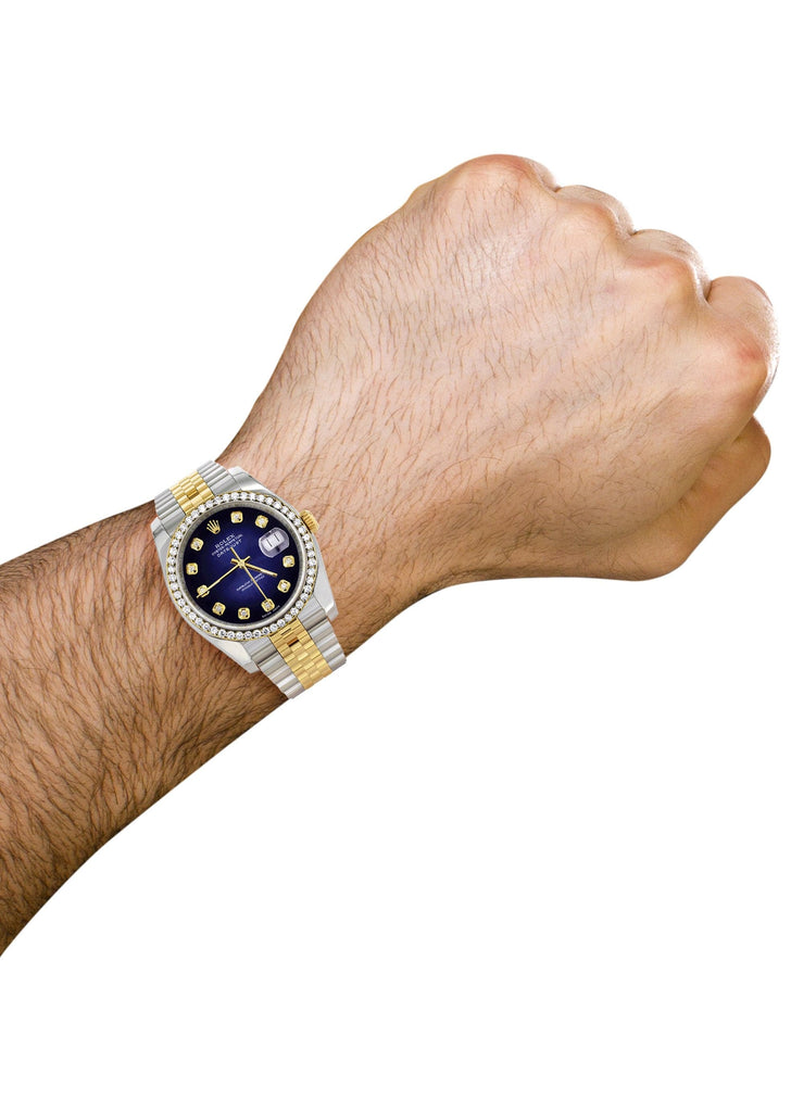 New Style | Hidden Clasp | Diamond Gold Rolex Watch For Men | 36Mm | Blue Dial | Jubilee Band CUSTOM ROLEX MANUFACTURER 11 