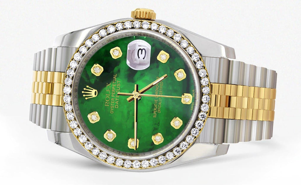 New Style | Hidden Clasp | Diamond Rolex Datejust Two Tone | 36MM | Green Diamond Mother Of Pearl Dial | Jubilee Band CUSTOM ROLEX MANUFACTURER 11 