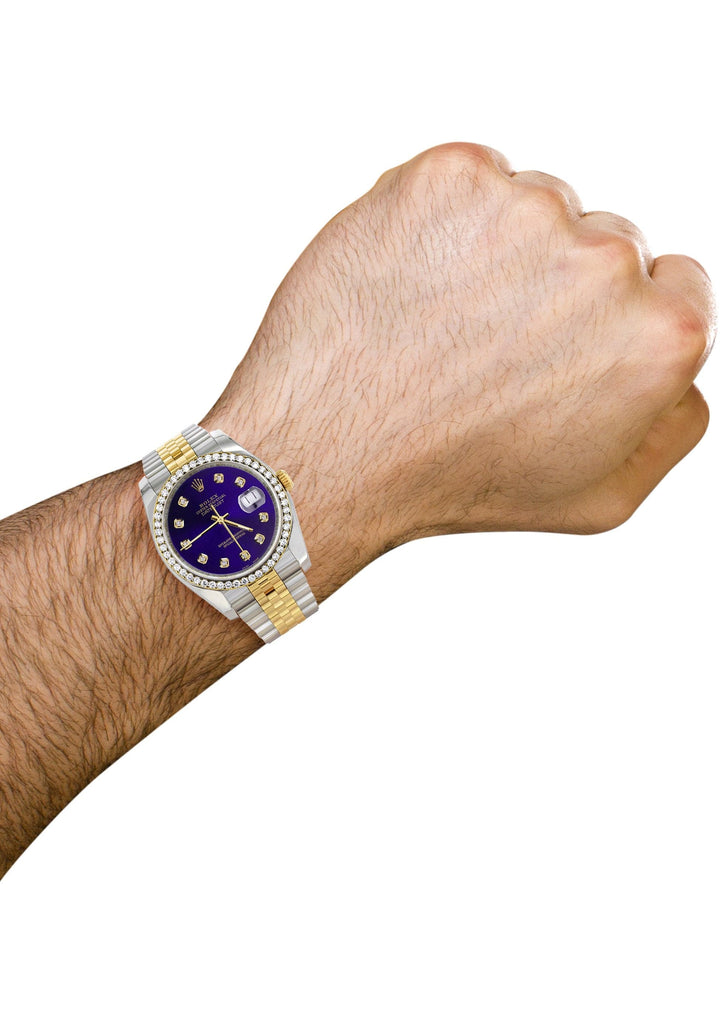 New Style | Hidden Clasp | Diamond Gold Rolex Watch For Men | 36Mm | Royal Blue Dial | Jubilee Band CUSTOM ROLEX MANUFACTURER 11 