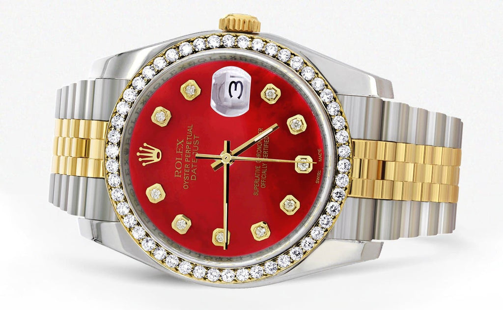New Style | Hidden Clasp | Gold & Steel Rolex Datejust Watch | 36Mm | Diamond Red Mother Of Pearl Dial | Jubilee Band CUSTOM ROLEX MANUFACTURER 11 