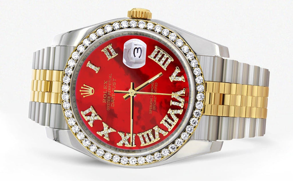 New Style | Hidden Clasp | Gold & Steel Rolex Datejust Watch | 36Mm | Diamond Red Roman Dial | Jubilee Band CUSTOM ROLEX MANUFACTURER 11 