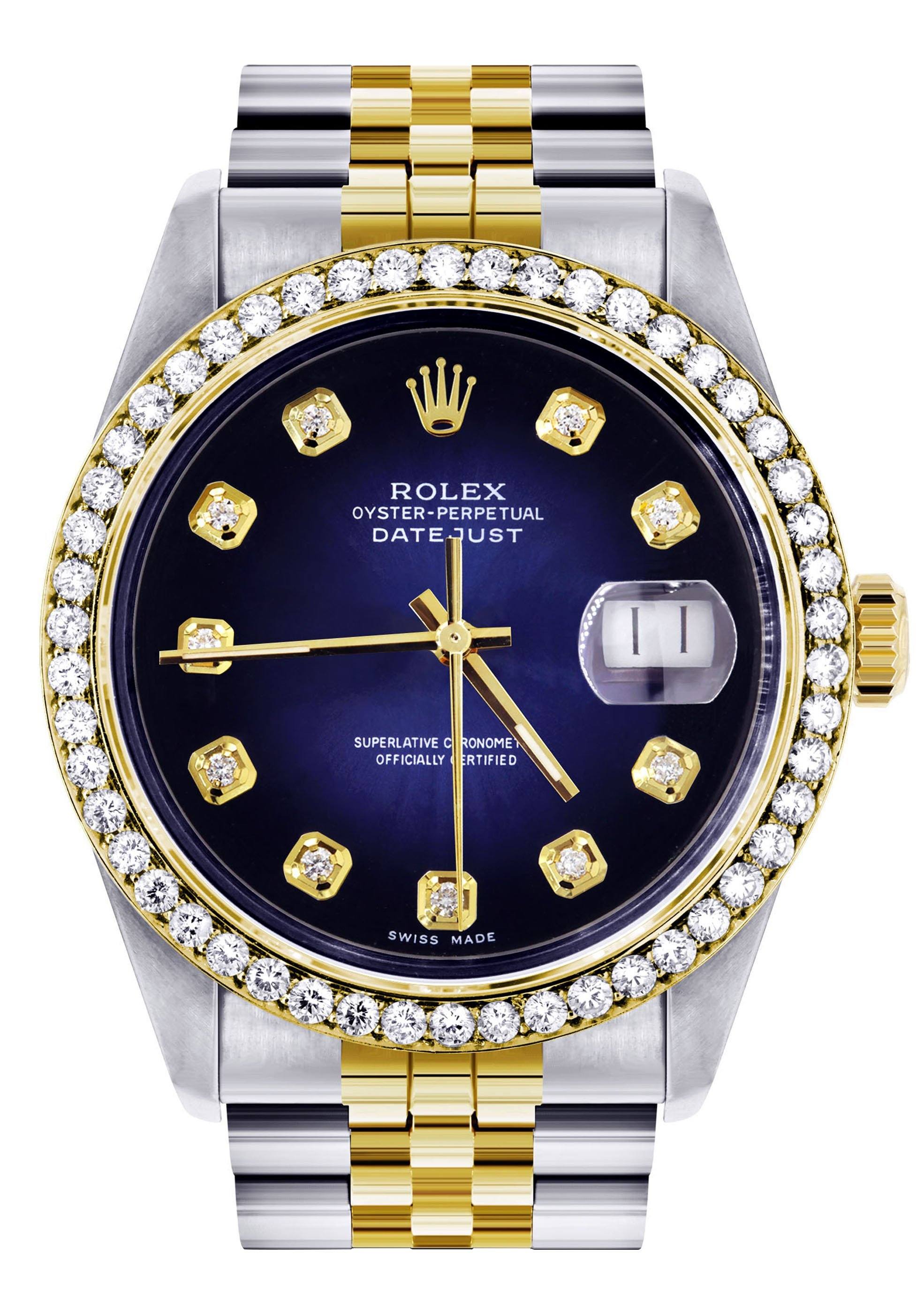 Womens Diamond Gold Rolex Datejust Watch 16233 36Mm Blue Dial Ju