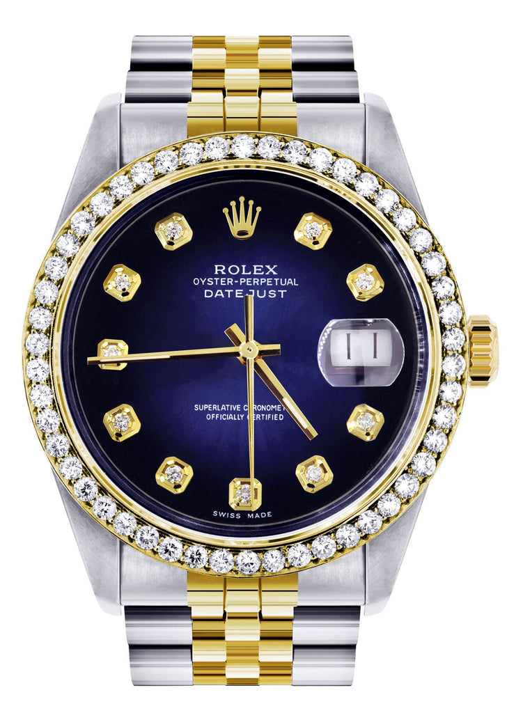 Diamond Gold Rolex Watch For Men 16233 36Mm Blue Dial Jubilee Ba