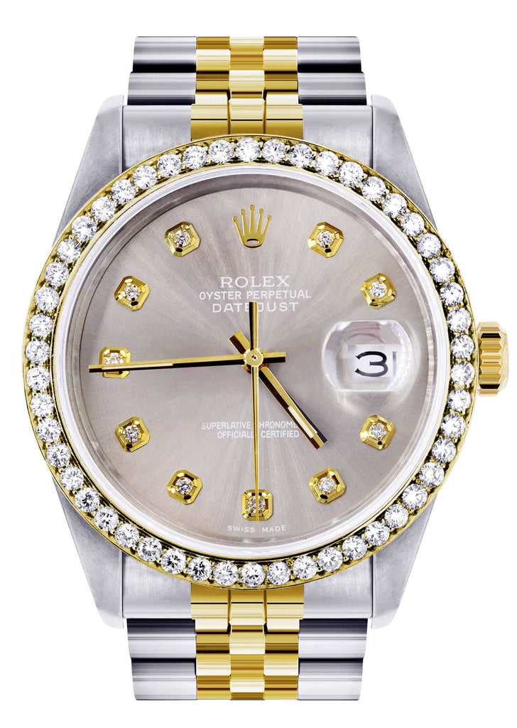 Diamond Rolex Mens Watch Datejust | 36Mm | Grey Dial | Jubilee Band CUSTOM ROLEX FrostNYC 