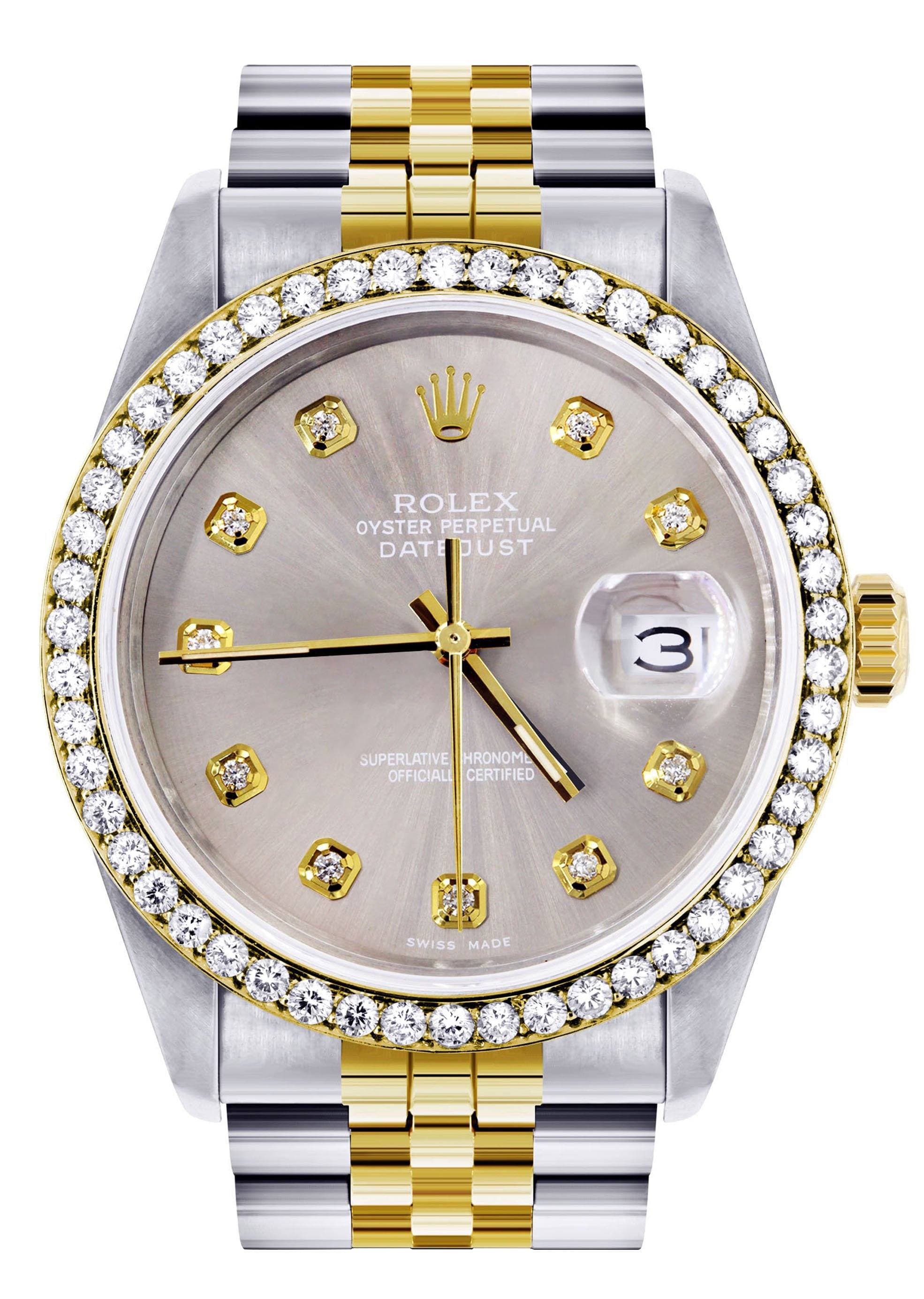 Diamond Rolex Mens Watch Datejust 16233 | 36Mm | Grey Dial | Jubilee B