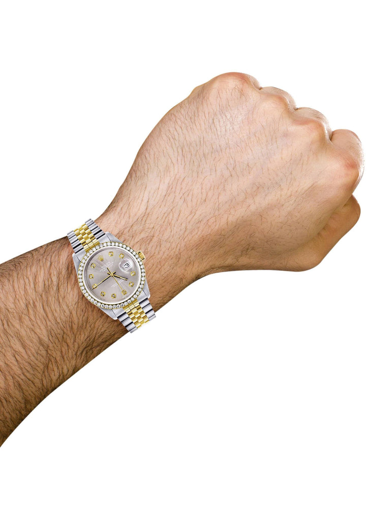 Gold Rolex Datejust Watch | 36Mm | Green Dial | Jubilee Band CUSTOM ROLEX FrostNYC 