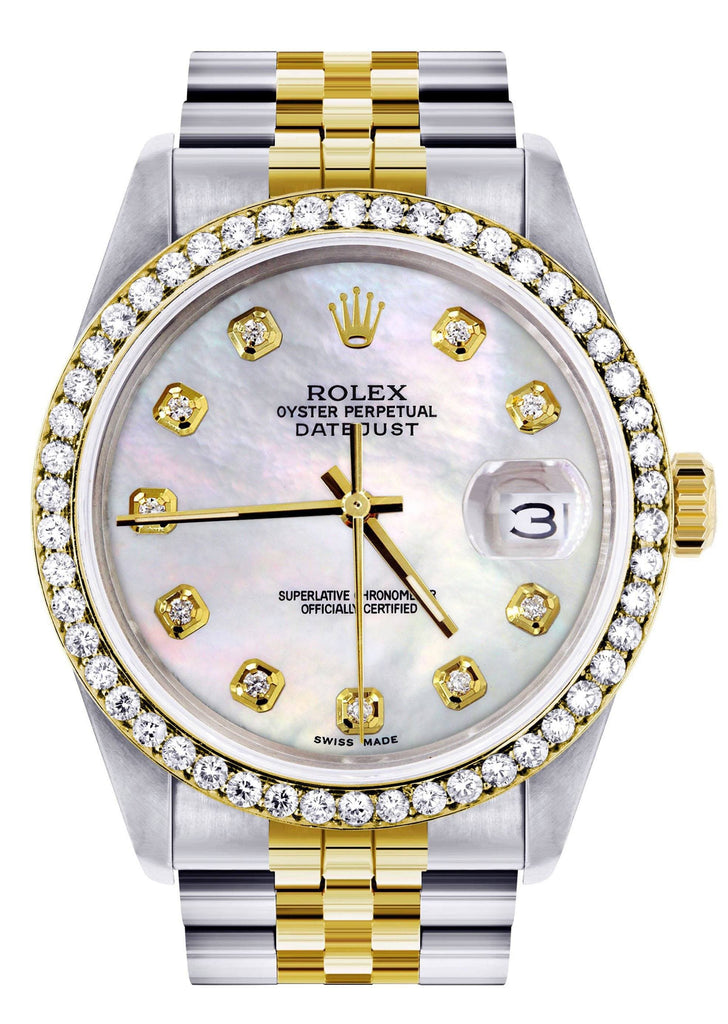 Diamond Gold Rolex Watch For Men | 36Mm | White Mother Of Pearl | Jubilee Band CUSTOM ROLEX FROST NYC 