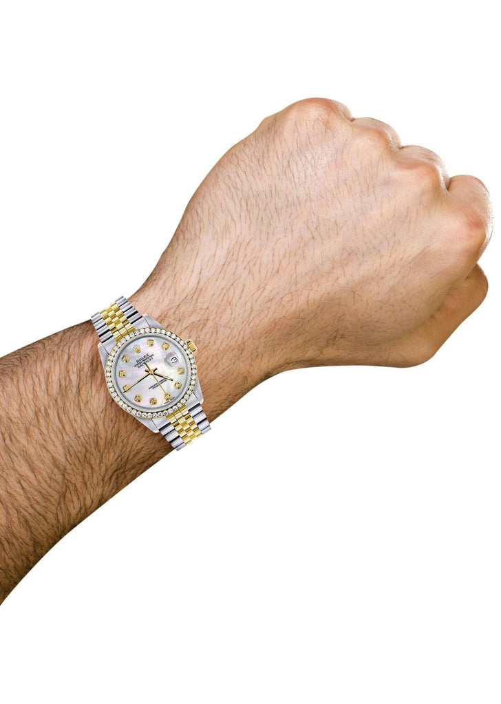 Diamond Gold Rolex Watch For Men | 36Mm | White Mother Of Pearl | Jubilee Band CUSTOM ROLEX FROST NYC 