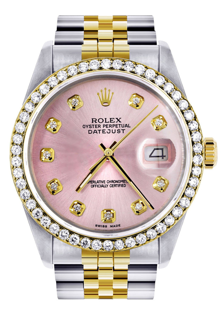 Womens Gold Rolex Datejust Watch | 36Mm | Pink Dial | Jubilee Band women custom rolex FrostNYC 