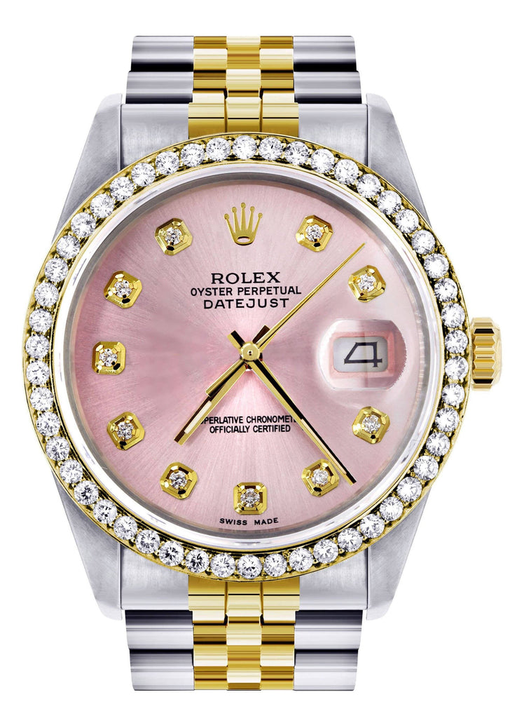 Gold Rolex Datejust Watch | 36Mm | Pink Dial | Jubilee Band CUSTOM ROLEX FrostNYC 