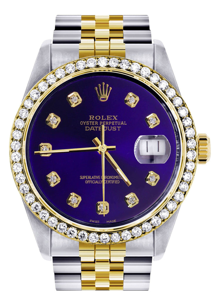 Diamond Gold Rolex Watch For Men | 36Mm | Royal Blue Dial | Jubilee Band CUSTOM ROLEX FrostNYC 