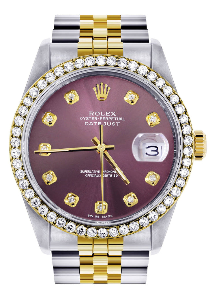 Womens Diamond Rolex Datetjust Watch | 36Mm | Purple Dial | Jubilee Band women custom rolex FrostNYC 