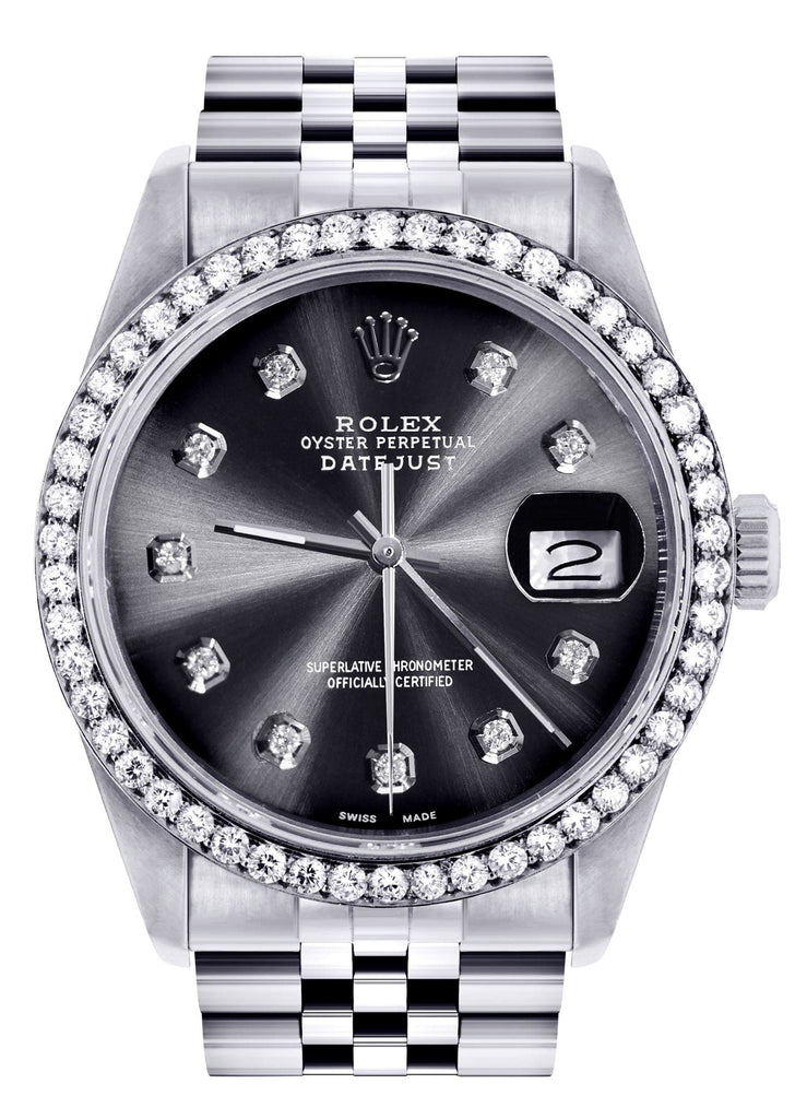 Diamond Rolex Datejust Watch | 36Mm | Dark Grey Diamond Dial | Jubilee Band FrostNYC 