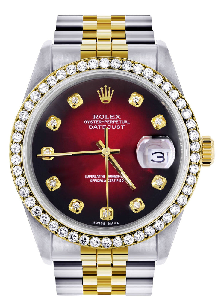 Womens Gold Rolex Datejust Watch | 36Mm | Red Dial | Jubilee Band women custom rolex FrostNYC 