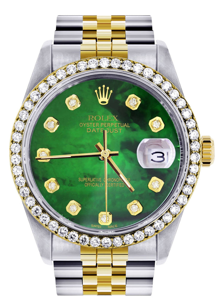 Diamond Rolex Datejust Two Tone | 36MM | Green Diamond Mother Of Pearl Dial | Jubilee Band CUSTOM ROLEX FROST NYC 